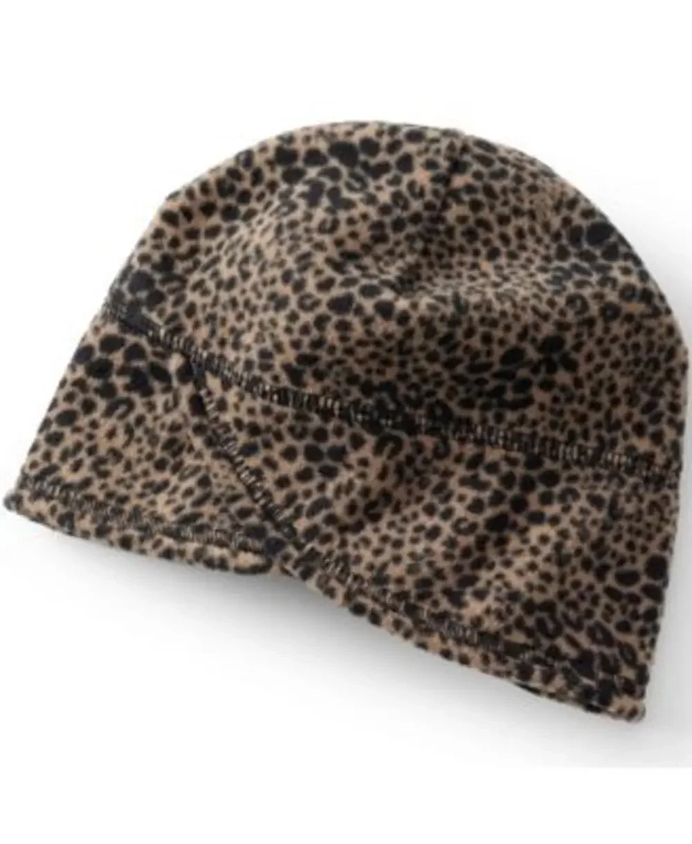 NWT Lands' End Animal Leopard Cheetah Anywhere Fleece Beanie Winter Hat Cap